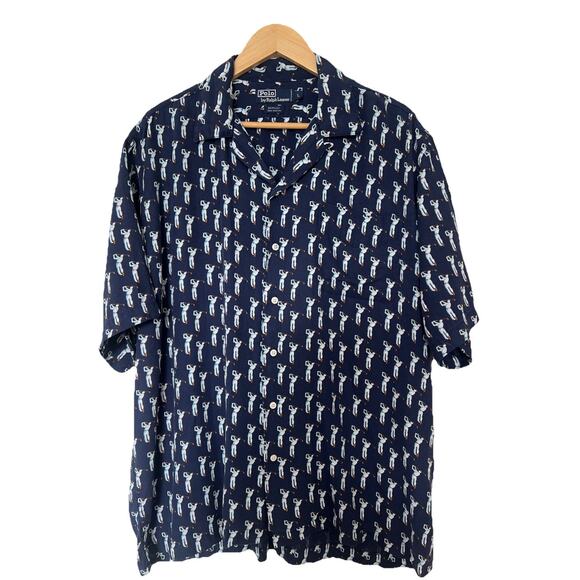 Polo Ralph Lauren Berkeley Shirt Mens Large All Over Golfer Print Short Sleeves - Picture 1 of 8